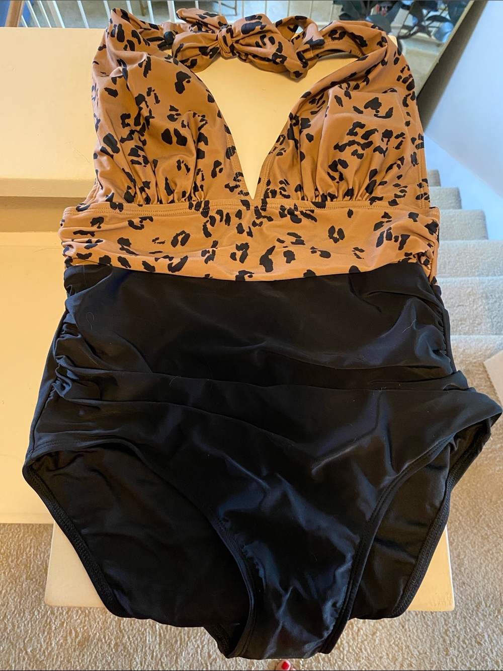 Cupshe Tan Leopard Print and Black One-Piece Swimsuit